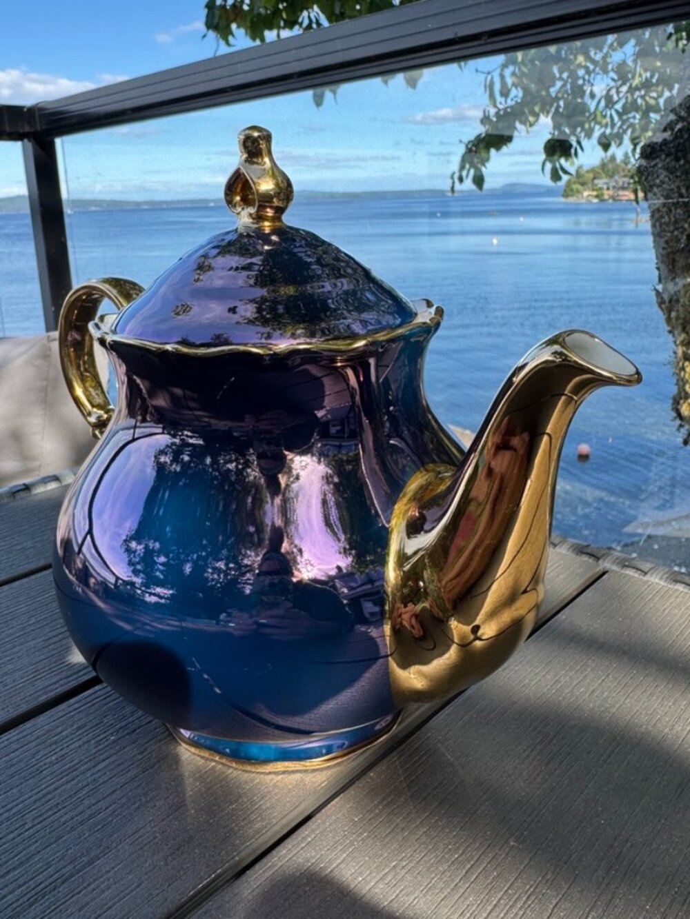 Purple Lustreware Gold Porcelain Teapot Slovakia Crystal KAM
